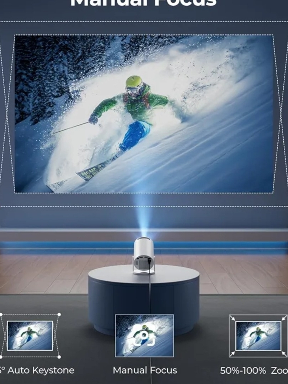 Mini Projector WiFi Bluetooth Built-In Apps 180° Rotating Auto Keystone - Picture 4 of 7